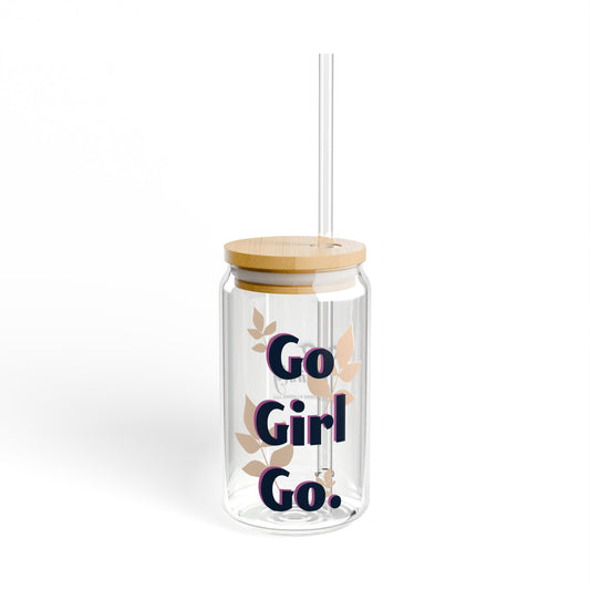 Inspirational Sipper Glass - Go Girl Go! | 16oz Clear Glass with Bamboo Lid